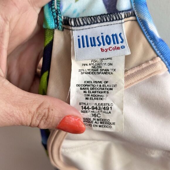 90s Vtg Floral Bikini Swimwear Matching Boho Blue Green 36C Medium Women’s Top - Picture 3 of 13